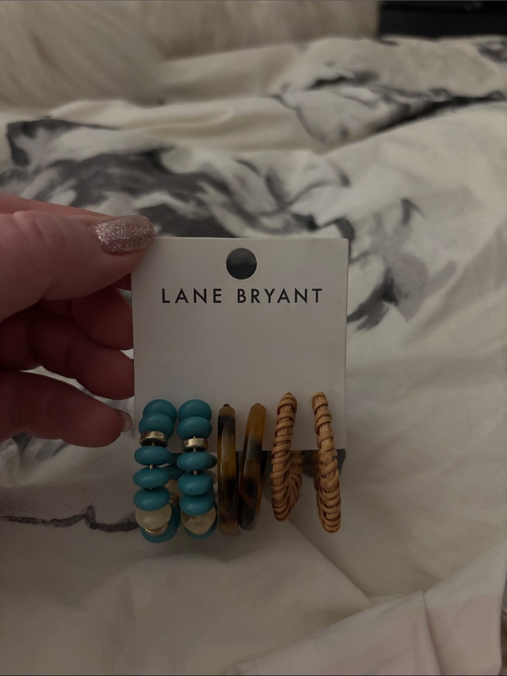 Lane Bryant Turquoise, Tortoiseshell and Tan Hoop Earring Set